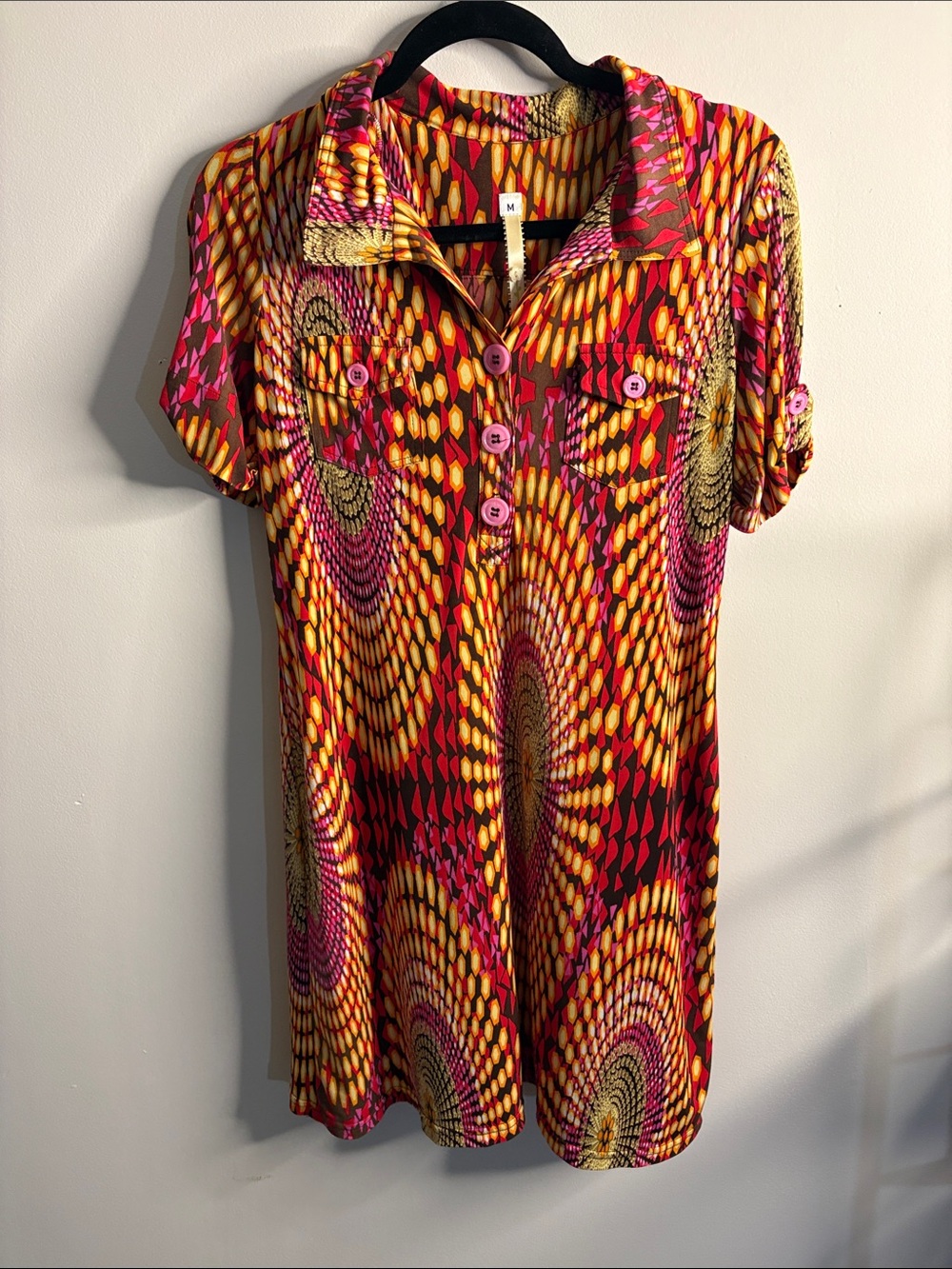 Uncle Frank Yellow Pink Red Geometric Mini Dress